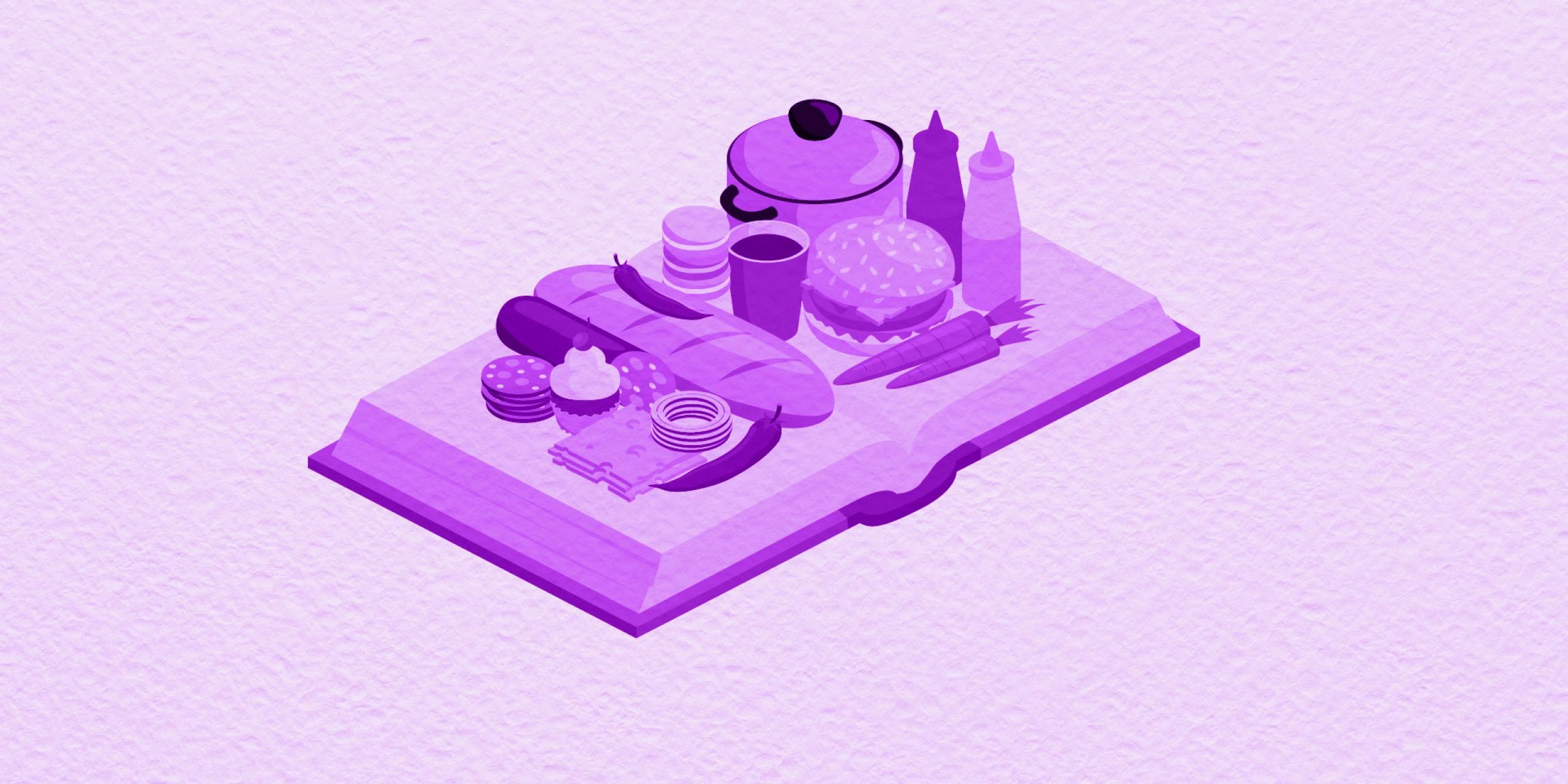 Image of food items on a book